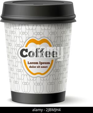 Tazza di caffè con mockup di marca. Contenitore da caffè realistico Illustrazione Vettoriale