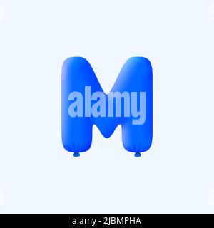 Palloncino blu 3D lettere M palloncino realistico 3D palloncini blu elio. Vector Illustration design Party decoration, Birthday,Anniversary,Christmas, Xmas,New Year,Holiday sale,Celebration,carnevale,gonfiabile Illustrazione Vettoriale