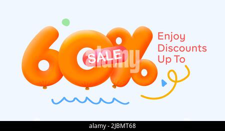 Offerta speciale vendita 60% sconto 3D numero giallo tag voucher illustrazione vettoriale. Sconto stagione etichetta 60% di sconto promozione pubblicità estate vendita coupon promo marketing banner vacanza week-end Illustrazione Vettoriale