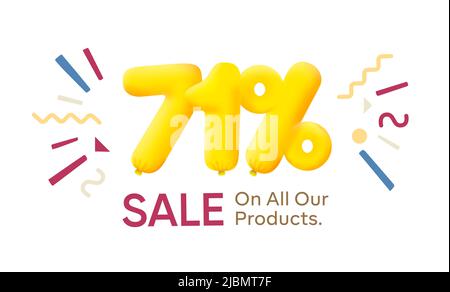 Offerta speciale vendita 71% sconto 3D numero giallo tag voucher illustrazione vettoriale. Sconto stagione etichetta 71% di sconto promozione pubblicità estate vendita coupon promo marketing banner vacanza week-end Illustrazione Vettoriale