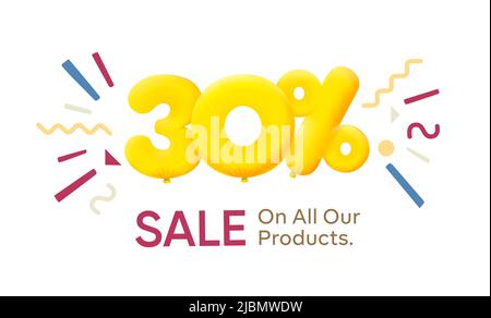 Offerta speciale vendita 30% sconto 3D numero giallo tag voucher illustrazione vettoriale. Sconto stagione etichetta 30% di sconto promozione pubblicità estate vendita coupon promo marketing banner vacanza week-end Illustrazione Vettoriale