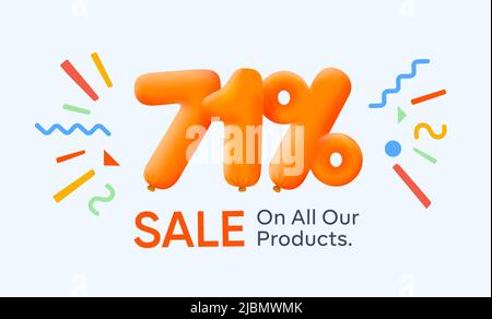 Speciale estate vendita banner 71% di sconto in forma di 3D palloncini gialli sole Vector design stagionale shopping promo pubblicità illustrazione 3D numeri per tag offerta etichetta godere sconti fino al 71% di sconto Illustrazione Vettoriale