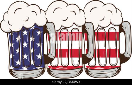 Patriotic Beer American Flag 4th di luglio illustrazione vettoriale Illustrazione Vettoriale