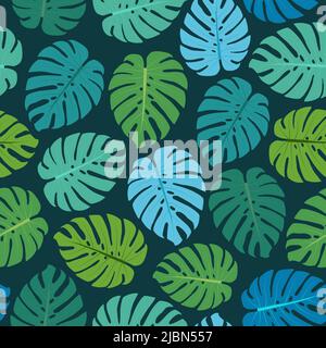 Ornato trendy vettore senza cuciture floreale ditsy disegno di foglie di mostro esotico. Sfondo texture ripetizione fogliame artistico per stampa e tessuto Illustrazione Vettoriale