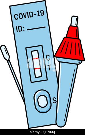 Illustrazione delle istruzioni del kit ATK COVID Rapid Antigen Test. Manuale di test Omicron Epidemic Personal PCR Express. Icone del kit per test casa Covid-19. Coronavirus anticorpo vettore ematico contorno flat banner Illustrazione Vettoriale