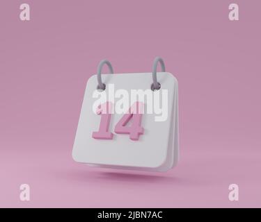 Icona cartoon minimal da tavolo con numero di rosa quattordici levitate in midair su sfondo rosa come illustrazione di rendering di San Valentino 3D Foto Stock