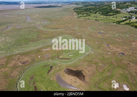 Veduta aerea di Llanrhidian Saltmarsh, Burry Inlet, South Wales, UK Foto Stock