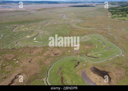 Veduta aerea di Llanrhidian Saltmarsh, Burry Inlet, South Wales, UK Foto Stock