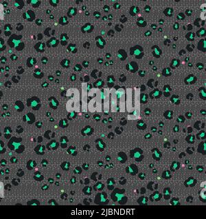Astratto motivo moderno leopardo senza cuciture. Sfondo trendy grigio animale verde. Ornamento moderno di pelle di ghepardo stilizzata. Illustrazione Vettoriale