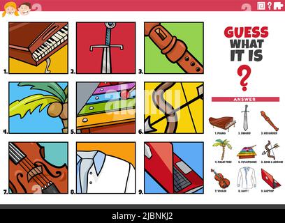 Illustrazione cartoon di gioco educativo di indovinare oggetto per i bambini Illustrazione Vettoriale