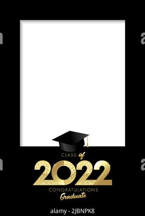 Classe di graduazione 2022, cornice fotografica A4. Congratulazioni Laurea con tappo accademico, l'hai fatto. Modello di festa per laureati Illustrazione Vettoriale