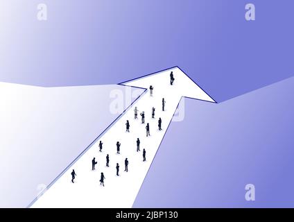 Concetto aziendale di cambiamento organizzativo e trasformazione aziendale. Freccia rivolta verso l'alto nel futuro. 3d illustrazione isometrica del vettore di gr Illustrazione Vettoriale