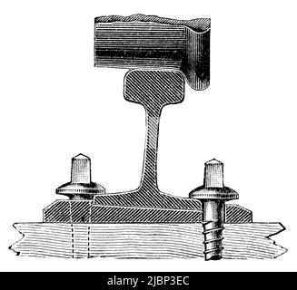 Fissaggio su traversine in rovere. Pubblicazione del libro 'Meyers Konversations-Lexikon', Volume 2, Lipsia, Germania, 1910 Foto Stock