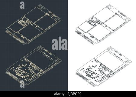 Illustrazione vettoriale stilizzata di progetti isometrici di SSD Illustrazione Vettoriale