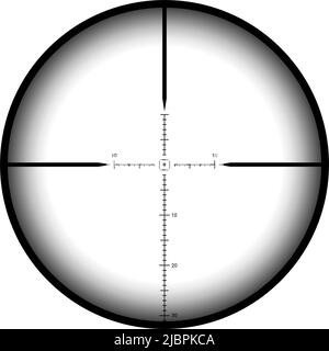 Sniper scope, vista panoramica mirino del fucile da pistola bersaglio, vettore arma AIM. Mirino di cecchino o mirino di mirino, fucile militare o militare bersaglio ottico e mirino di visione telescopica Illustrazione Vettoriale