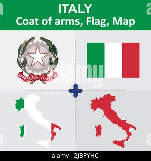 Stemma, bandiera e mappa Italia Illustrazione Vettoriale