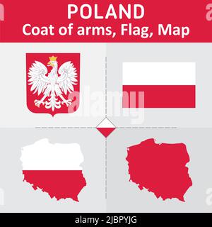 Stemma della Polonia, bandiera e mappa Illustrazione Vettoriale