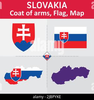 Stemma, bandiera e mappa della Slovacchia Illustrazione Vettoriale