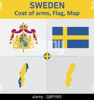 Stemma svedese, bandiera e mappa Illustrazione Vettoriale
