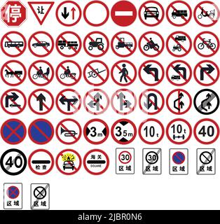 Galleria di tutti i cartelli Prohibitory, segnaletica stradale in Cina Illustrazione Vettoriale