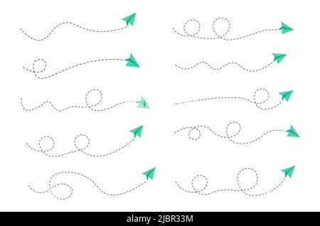 Set di linee tratteggiate del percorso del piano dell'aria Illustrazione Vettoriale