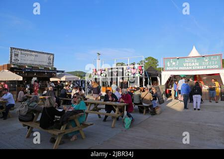 Bancarelle alimentari, Hay Festival 2022, Hay-on-Wye, Brecknockshire, Powys, Galles, Gran Bretagna, Regno Unito, Regno Unito, Europa Foto Stock