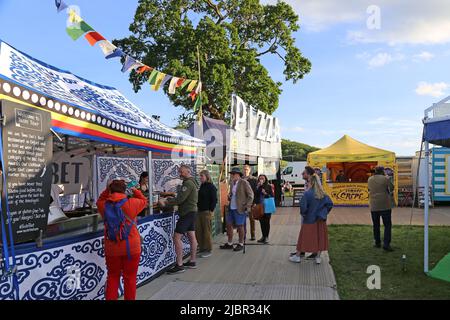 Bancarelle alimentari, Hay Festival 2022, Hay-on-Wye, Brecknockshire, Powys, Galles, Gran Bretagna, Regno Unito, Regno Unito, Europa Foto Stock