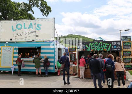 Bancarelle alimentari, Hay Festival 2022, Hay-on-Wye, Brecknockshire, Powys, Galles, Gran Bretagna, Regno Unito, Regno Unito, Europa Foto Stock