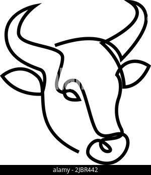 Disegno continuo a una linea della testa di toro. banteng bull o mucca icona. Logo Premium steak house. Illustrazione vettoriale Illustrazione Vettoriale