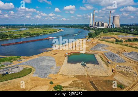 Dinslaken, Voerde, Renania Settentrionale-Vestfalia, Germania - Efario di Emscher nel Reno. Cantiere del nuovo Emschermouth di fronte al decommi Foto Stock