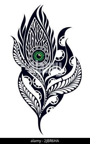 Vettore decorativo Feather, disegno tribale, Tattoo Illustrazione Vettoriale