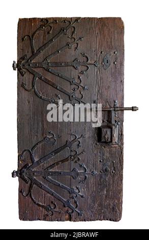 Vecchia porta medievale. Isolato su bianco. Foto Stock