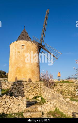 Francia, Vaucluse, Parco Naturale Regionale del Luberon, Saint-Saturnin-lès-Apt, mulino a vento 12th secolo Foto Stock