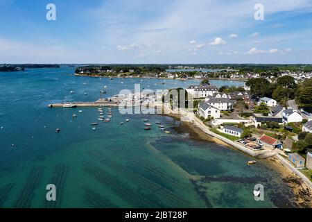 Francia, Morbihan, Golfo di Morbihan, Larmor Baden, il porto (vista aerea) Foto Stock