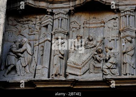 Francia, Somme, Abbeville, chiesa di San Vulfran, portale centrale, Pannello porta, la vita di Maria Foto Stock