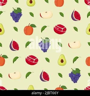 Frutta modello senza cuciture. Cibo vegetariano, concetto di cibo sano. Illustrazione vettoriale piatta. Illustrazione Vettoriale