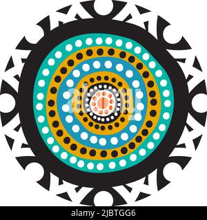 Modello di illustrazione di disegno di logo dell'icona di pittura di Aboriginal art dots Illustrazione Vettoriale