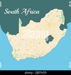 Sudafrica. Mappa di sfondo in bianco e nero, disegnata con precisione cartografica. Una vista dall'alto. Illustrazione Vettoriale
