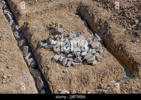 Terreno scavato per fondazione Foto Stock