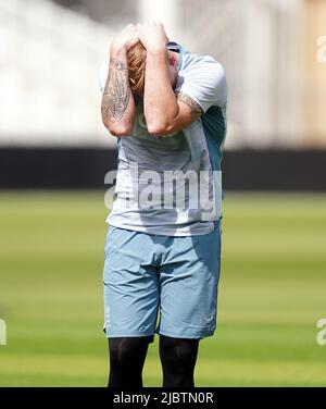 Ben Stokes in Inghilterra durante una sessione di reti al Trent Bridge Cricket Ground, Nottingham. Data foto: Mercoledì 8 giugno 2022. Foto Stock