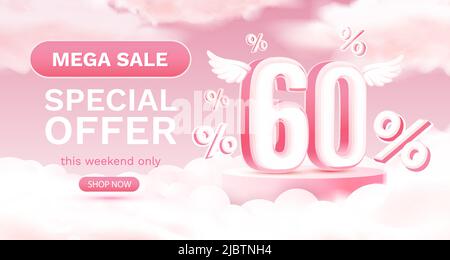 Offerta speciale Mega sale 60, Stage podium percento, sconti. Illustrazione vettoriale Illustrazione Vettoriale