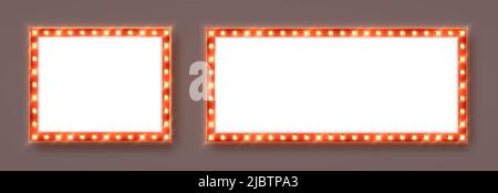 Cornici marquee con bordo rosso, cartelli da casinò retrò con sfondo bianco. Illustrazione Vettoriale