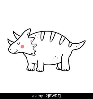 Carino dinosauro sorridente isolato su sfondo bianco. Illustrazione vettoriale disegnata a mano in stile doodle. Perfetto per carte, logo, decorazioni Illustrazione Vettoriale