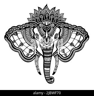 Disegno decorativo dell'illustrazione dell'elefante. Vettore di elefante in stile decorativo. Illustrazione vettoriale Illustrazione Vettoriale