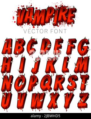 Set di font Vector A-Z con un divertente stile grafico cartoonesco - Vampire Font Illustrazione Vettoriale
