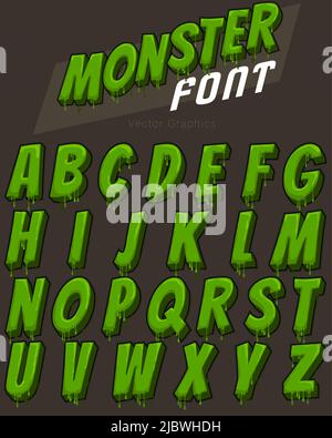 Set di caratteri a-Z vettoriali in stile con un divertente stile grafico cartoonesco - Monster Font Illustrazione Vettoriale