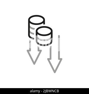 Icone vettoriali relative a Simple of Money Movement. Icona di riduzione del profitto e del reddito in stile lineare. Tratto vettoriale modificabile. Illustrazione Vettoriale
