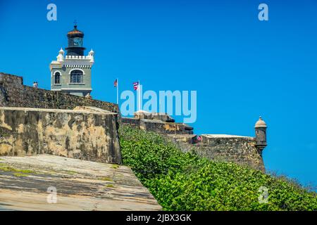Castillo San Felipe del Morro fortezza storica a San Juan, Porto Rico. Sito patrimonio dell'umanità dell'UNESCO. Foto Stock