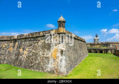 Castillo San Felipe del Morro fortezza storica a San Juan, Porto Rico. Sito patrimonio dell'umanità dell'UNESCO. Foto Stock