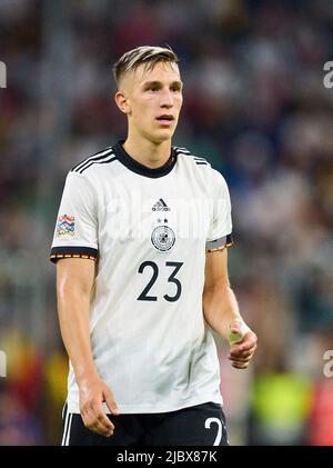 Nico Schlotterbeck, DFB 23 nella UEFA Nations League 2022 partita GERMANIA - INGHILTERRA 1-1 nella stagione 2022/2023 giugno 07, 2022 a Monaco di Baviera, Germania. © Peter Schatz / Alamy Live News Foto Stock